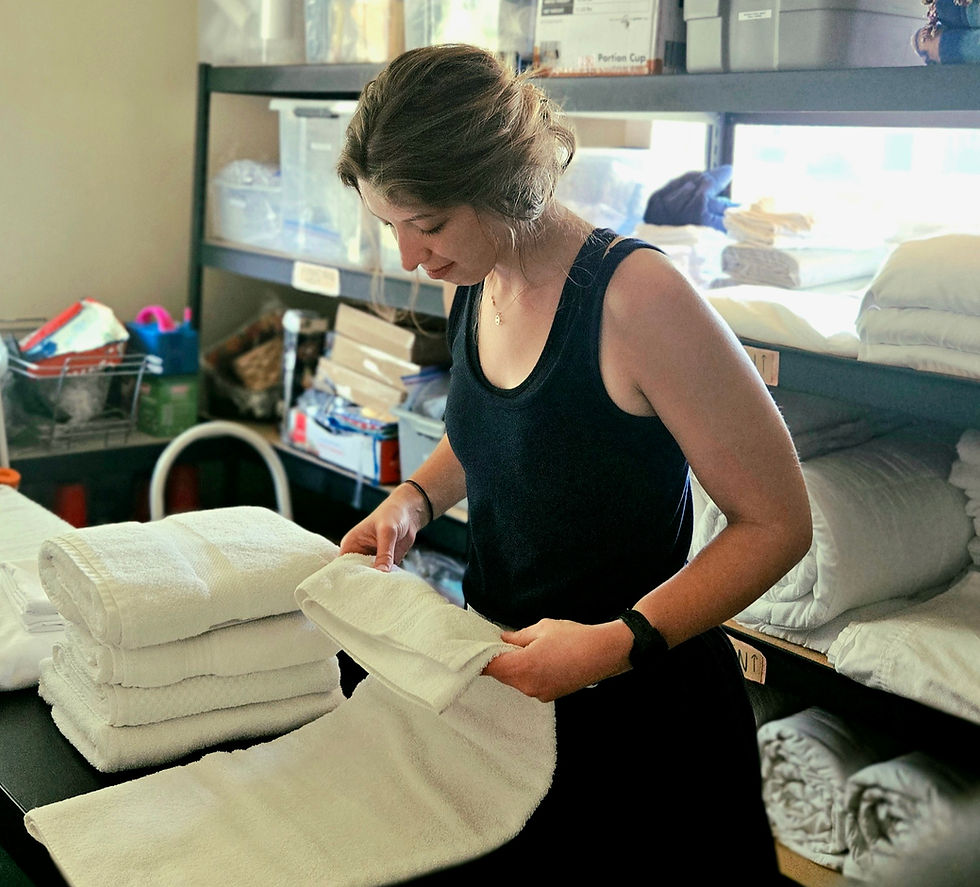 One of my regular Hospitality jobs: folding and organizing linens for guest rooms and houses across the base.