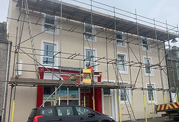 Beige building with scaffolding