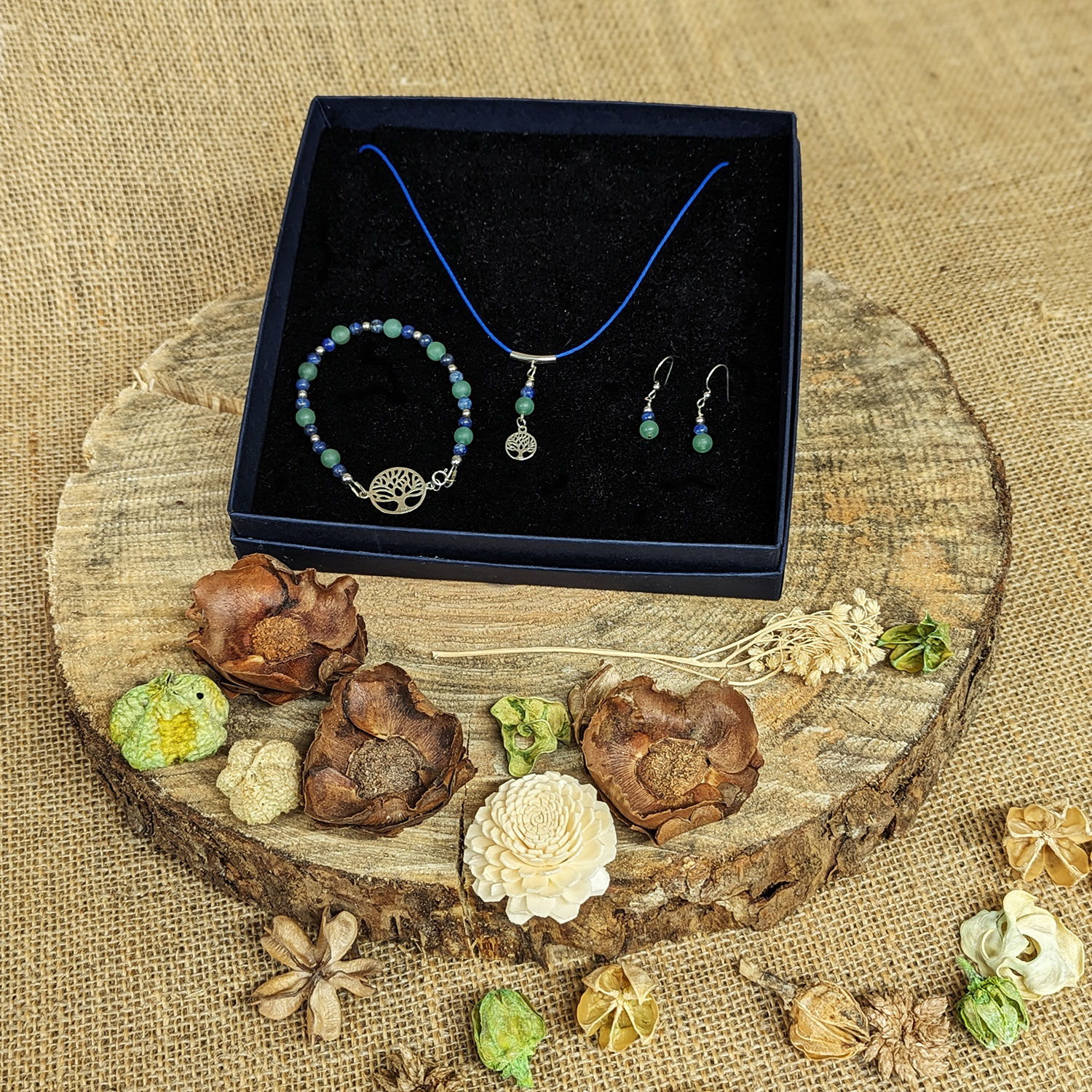 Aventurine tree of life jewellery set