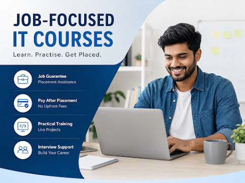Students attending job guarantee IT courses with practical training, cloud technologies, and placement support