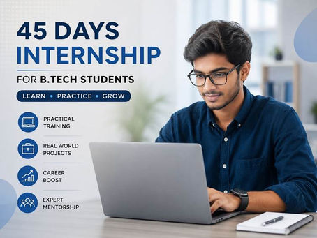 B.Tech students participating in a 45-day job-ready internship program with practical IT training, live projects, internships, and placement support at Evision Technoserve