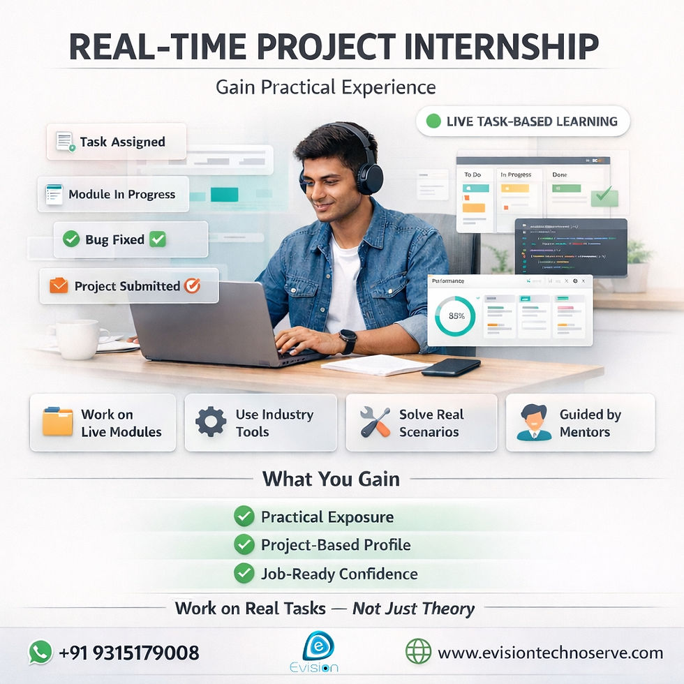 Students working on real-time IT projects during 45 days internship training at Evision Technoserve