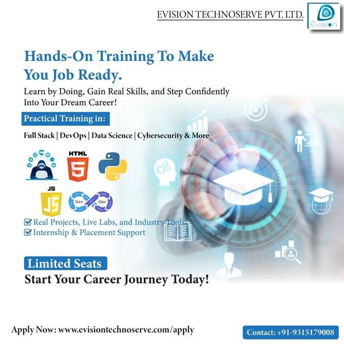 100% job placement guaranteed courses with training and certification at Evision Technoserve.