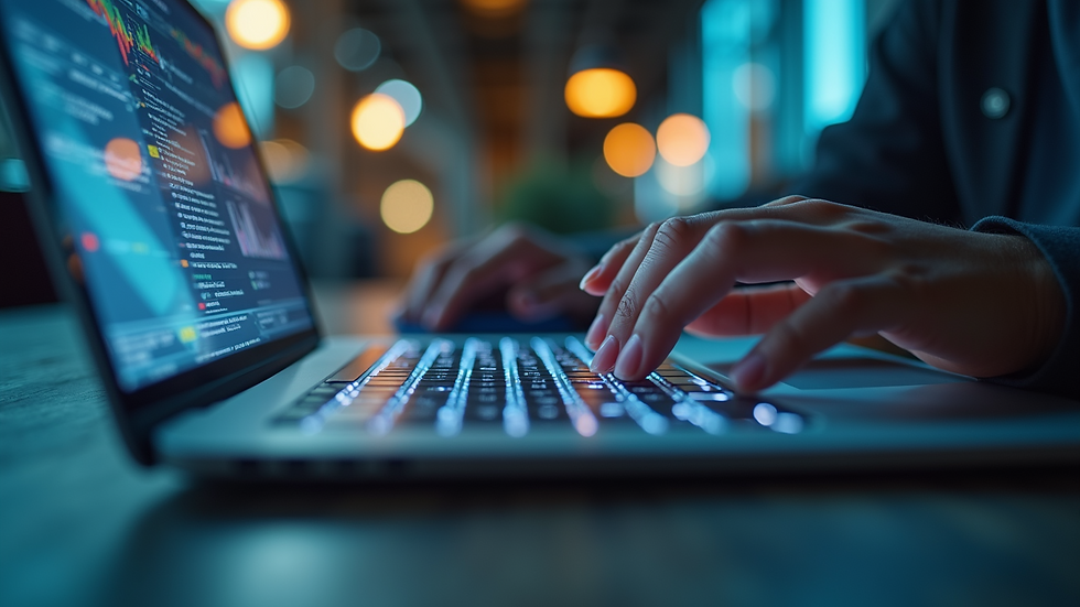 Eye-level view of a person analyzing website traffic data on a laptop