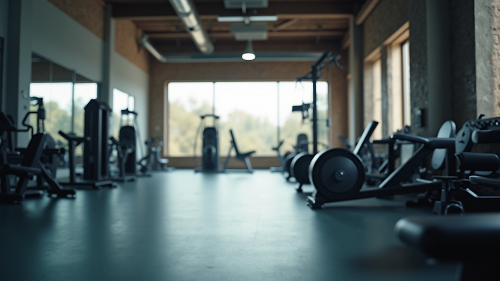 Eye-level view of serene gym environment filled with workout equipment