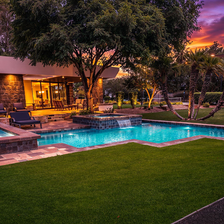 Estate pool at sunset
