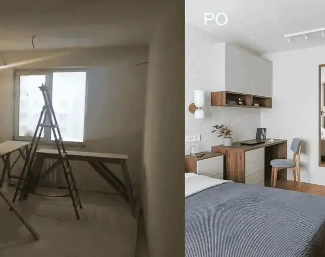 Rekonstrukce ložnice před a po