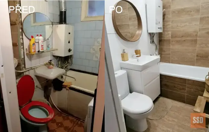 Koupelna před a po rekonstrukci