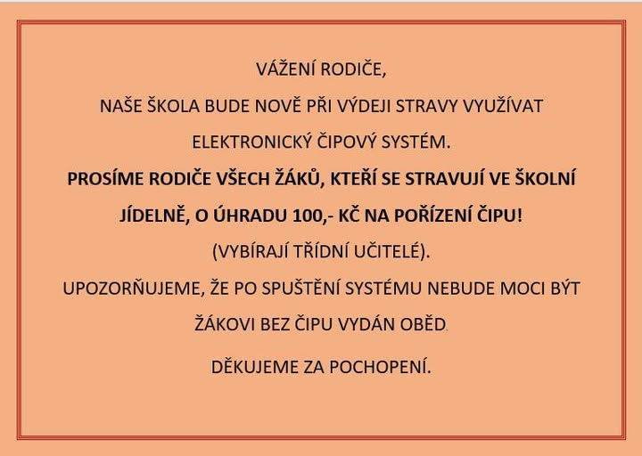 ČIPOVÝ SYSTÉM VE ŠKOLNÍ JÍDELNĚ