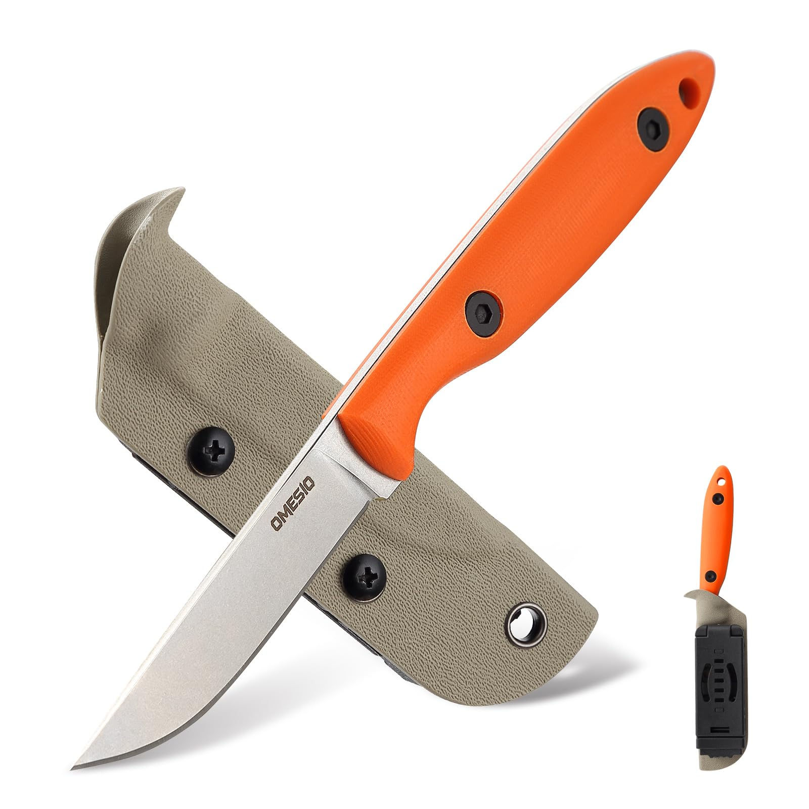 Omesio EDC Small Fixed Blade Knife with Kydex Sheath DC53 Steel G10 Handle Full