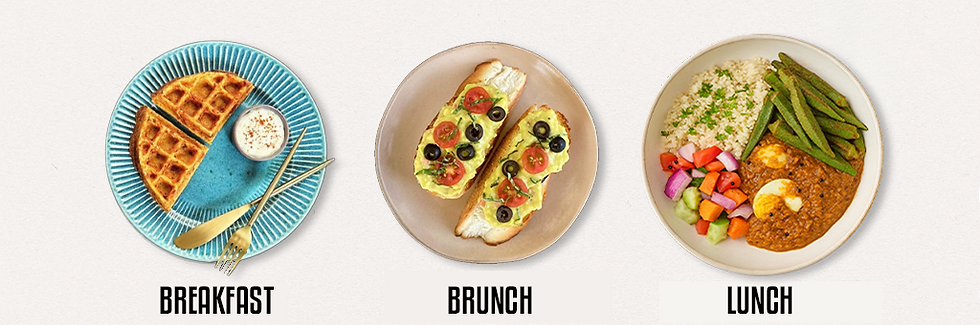 The menu section of the Brunk website concept, showing visual categories for Breakfast, Brunch, Lunch, and more.