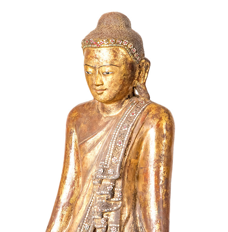 Thumbnail: MANDALAY 19th century wooden standing buddha