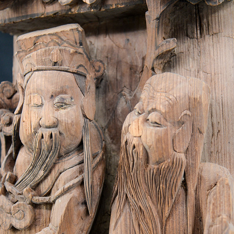 Thumbnail: FU LU SHOU 2 stars carving cheng gong with stand antique elm wood , set of 2