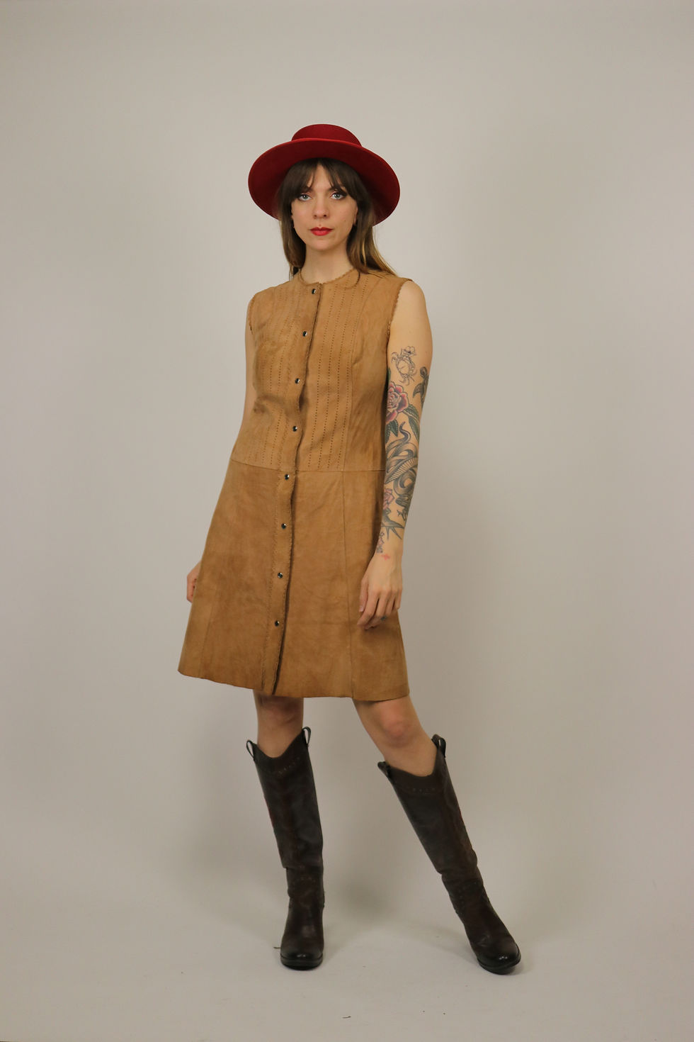 Thumbnail: 1960s Brown Suede Leather Dess - Size S-M