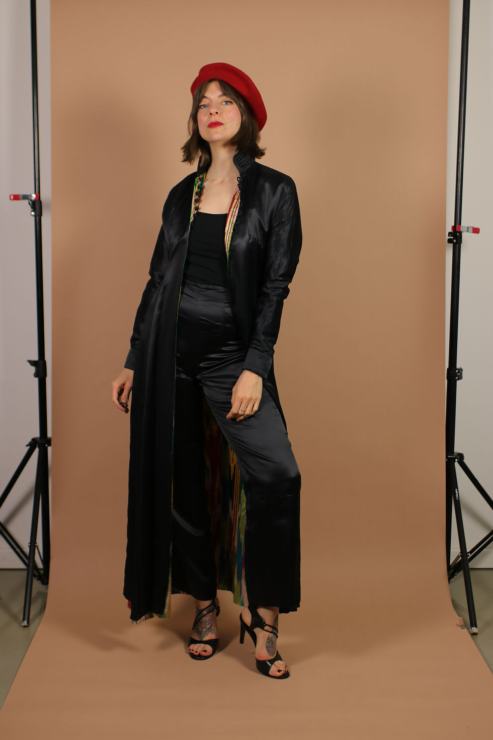Thumbnail: vintage Traditional Uzbek Silk UZBEK IKAT CHAPAN Set Pants and Coat - Size Xs