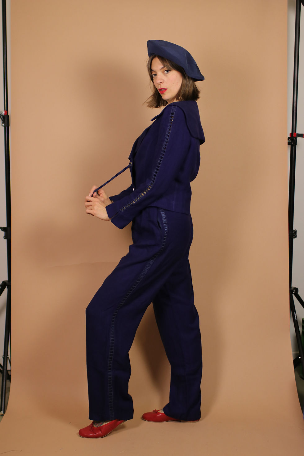Thumbnail: RARE! 1980s THIERRY MUGLER Navy Sailor Trouser Suit - Size S/M