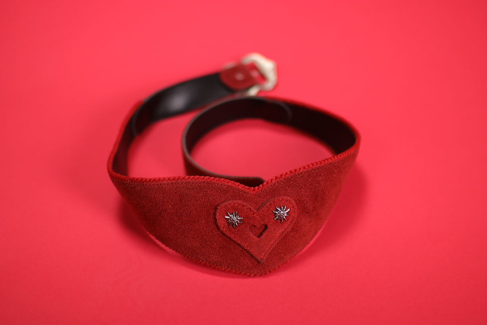 Thumbnail: 1980s Red Suede Leather German Heart Shape Belt - Size S
