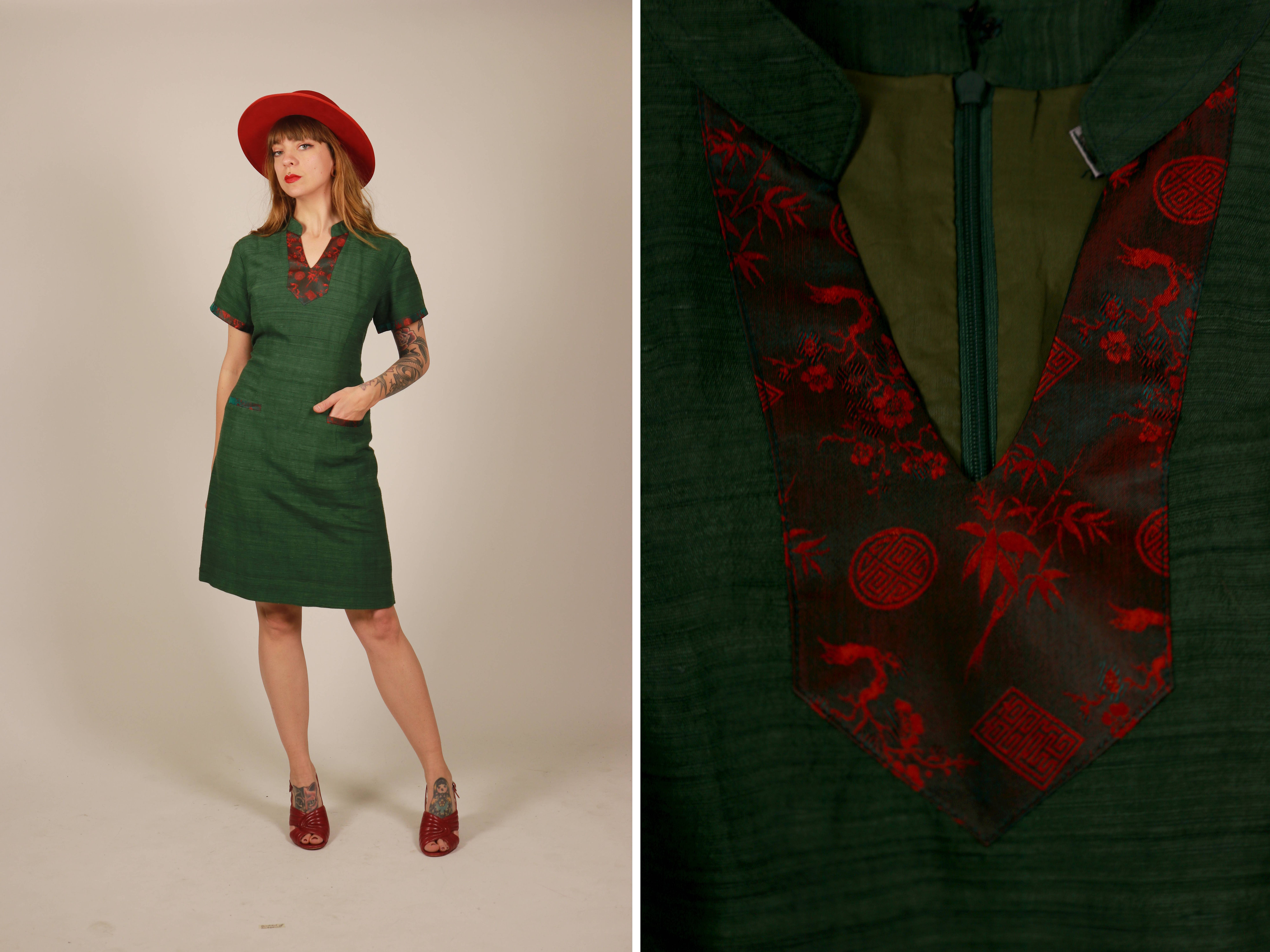 1970s-1980s Green Vietnamese Silk Dress - Size M / L