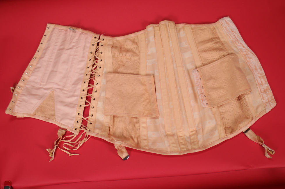 Thumbnail: 1940s Salmon Pink Lace Up Girdle - Size S