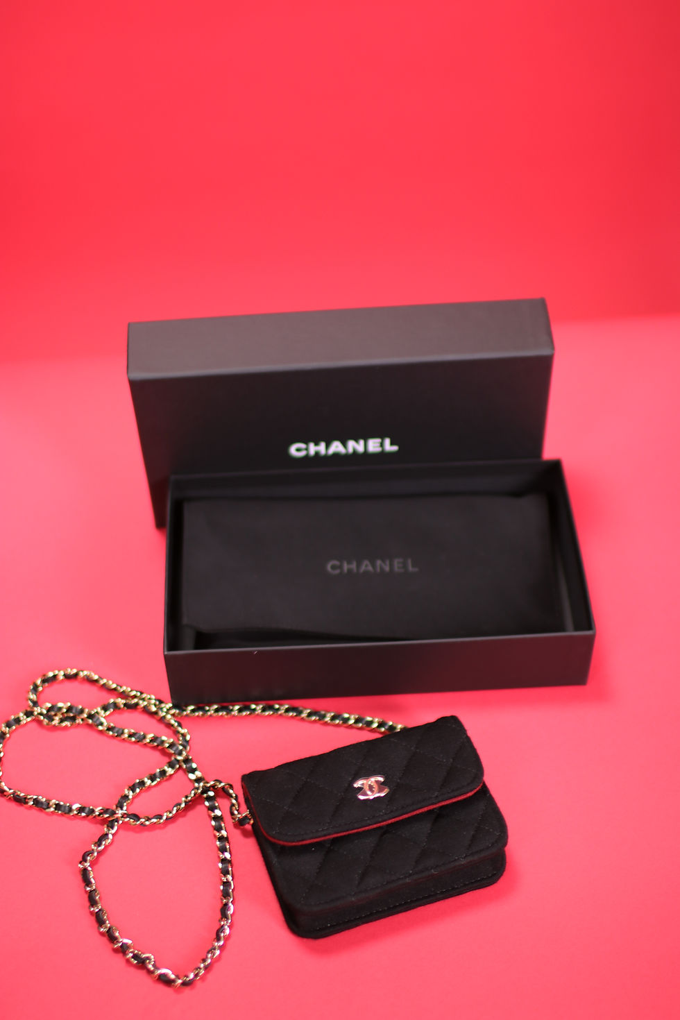 Thumbnail: Black and Red Chanel Mini Flap Canva Bag