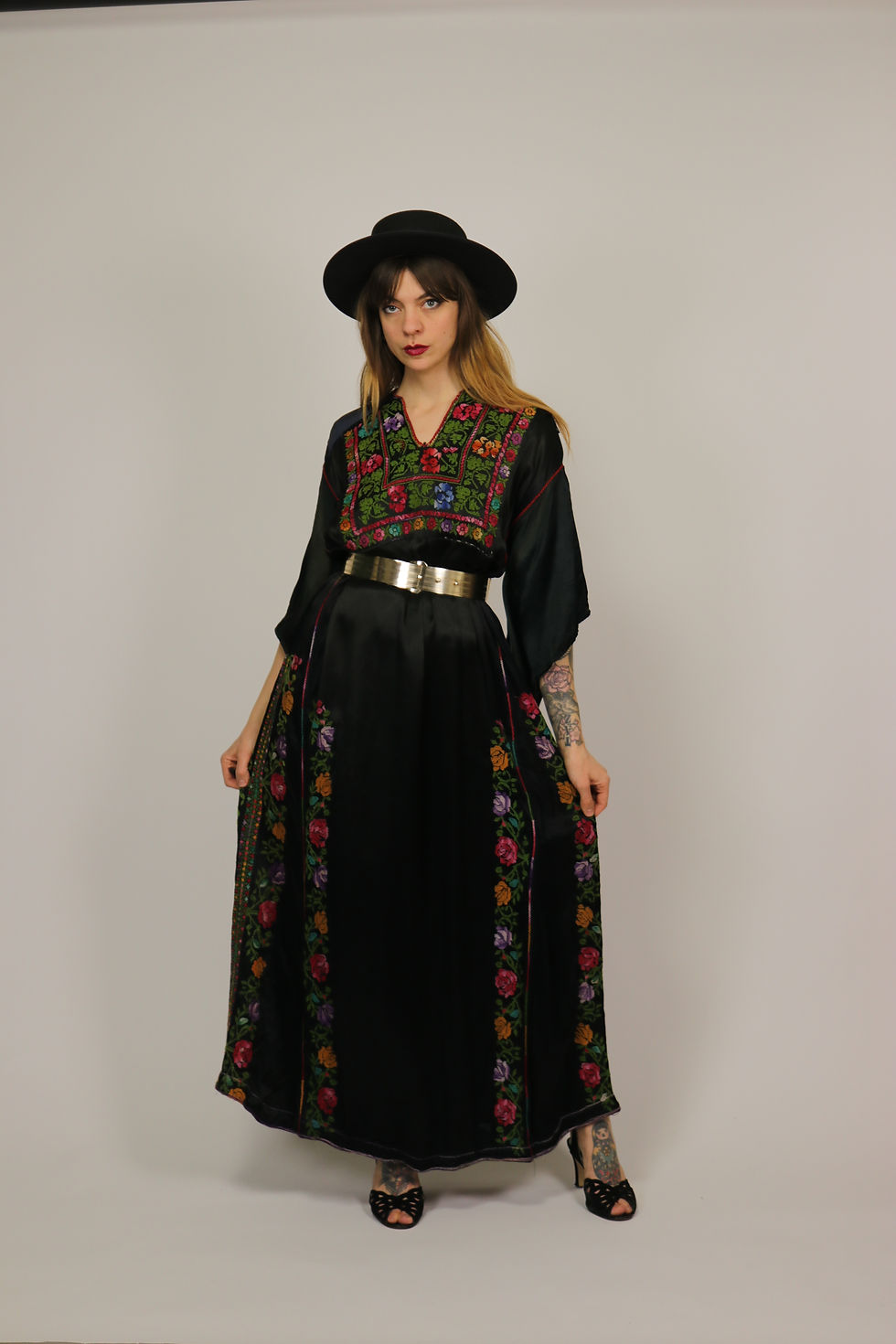 Thumbnail: Antique 1800s Black Traditional Dress - Size S to L