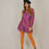 Thumbnail: 1960s Orange and Purple Paisley Silk Mini Dress - Size Xs-S