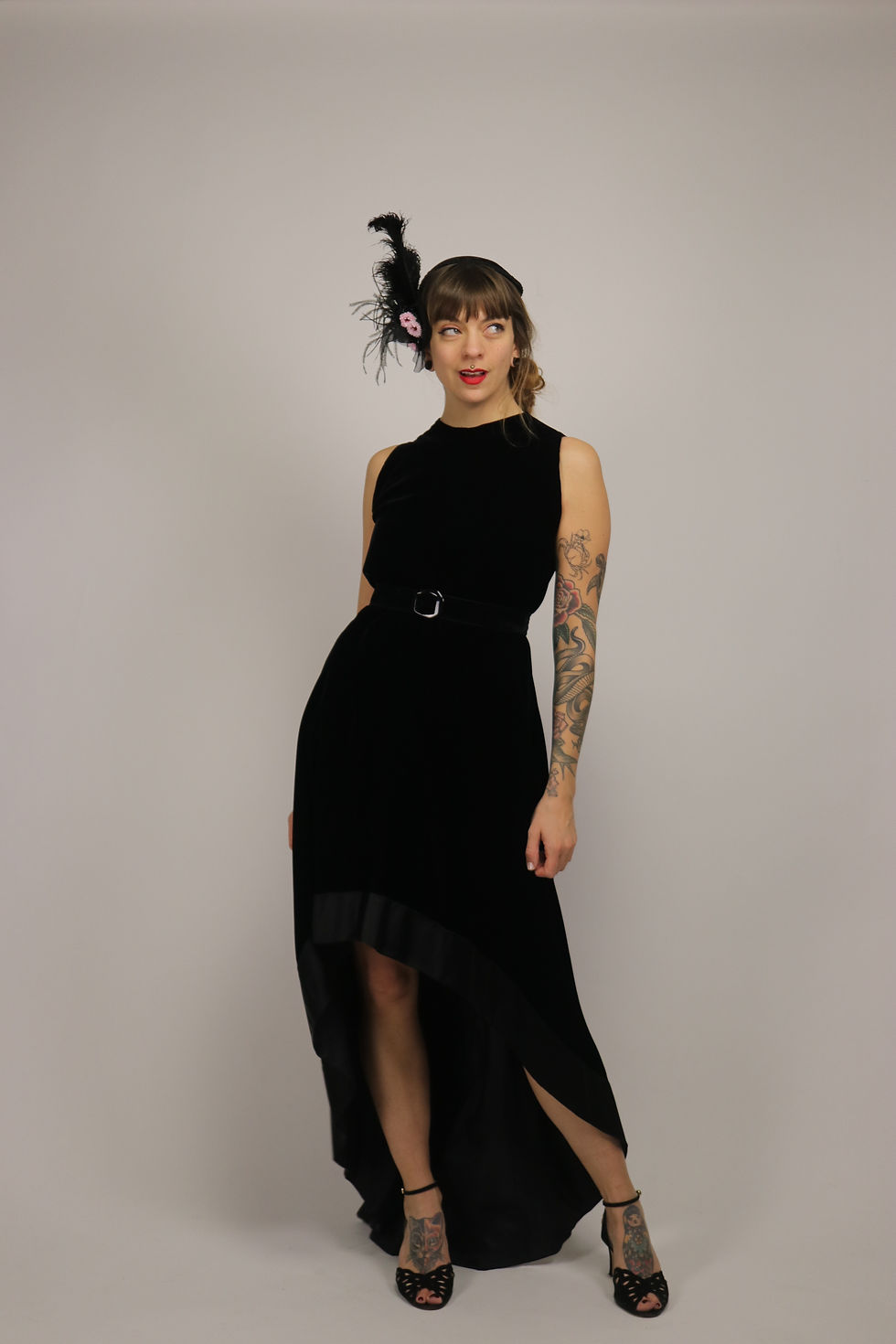 Thumbnail: 1960s Asymetrical Velvet and Silk Evening Dress - Size M