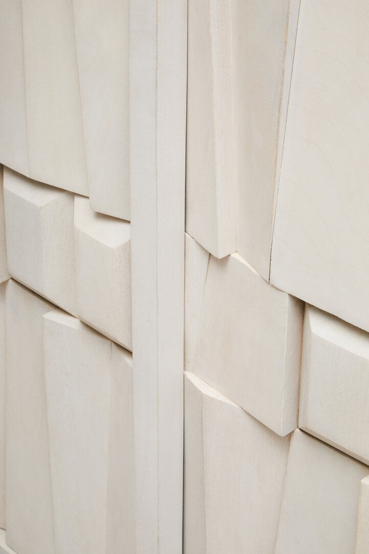 Thumbnail: Two Door Whitewash Mango Wood Abstract Cabinet