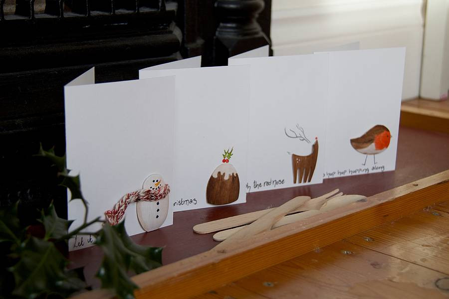 Handmade wooden cutlery Christmas cards