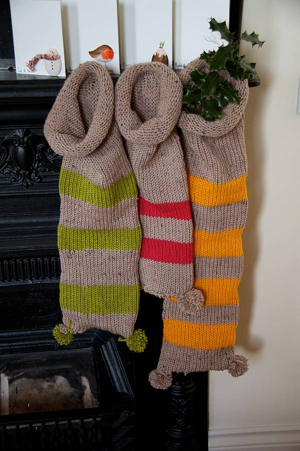 Hand knitted stripe Christmas stocking