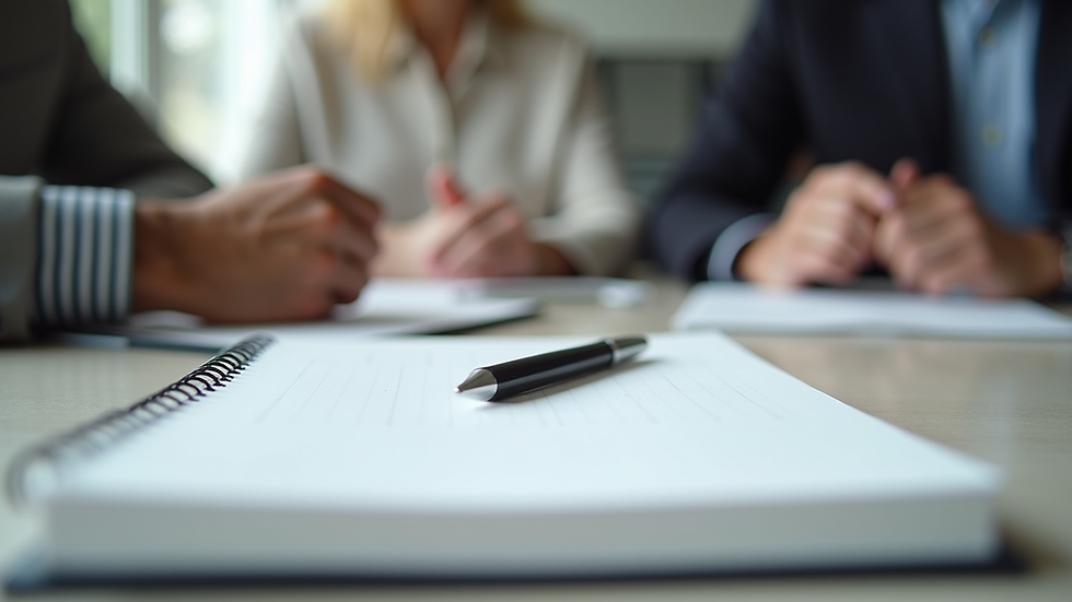 Close-up view of a notebook and pen on a desk during a coaching session