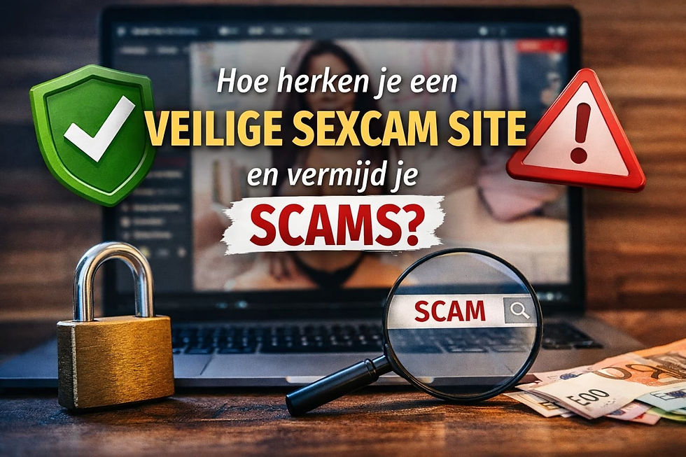 Illustratie over hoe je een veilige sexcam site herkent en scams vermijdt