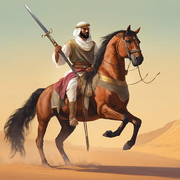 a man on an arab horse holding a big swo
