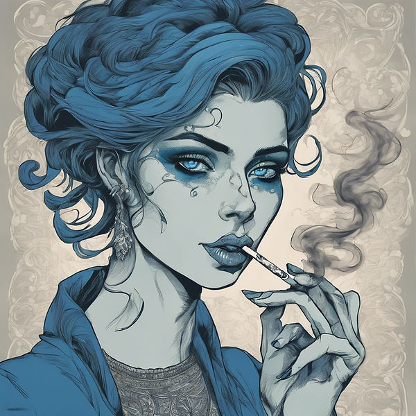 a blue-eyed woman smoking a cigarette .jpg