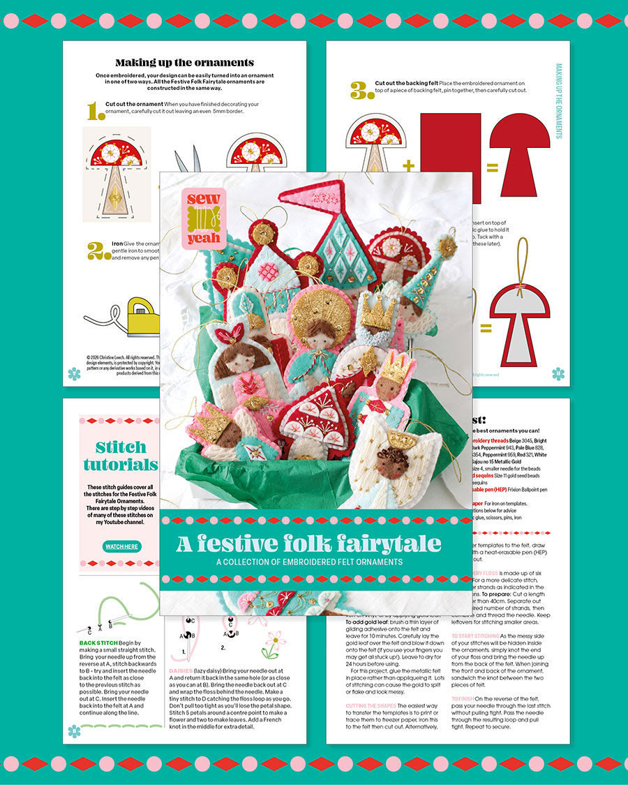 Thumbnail: The Mushroom Felt Ornament PDF Embroidery Pattern
