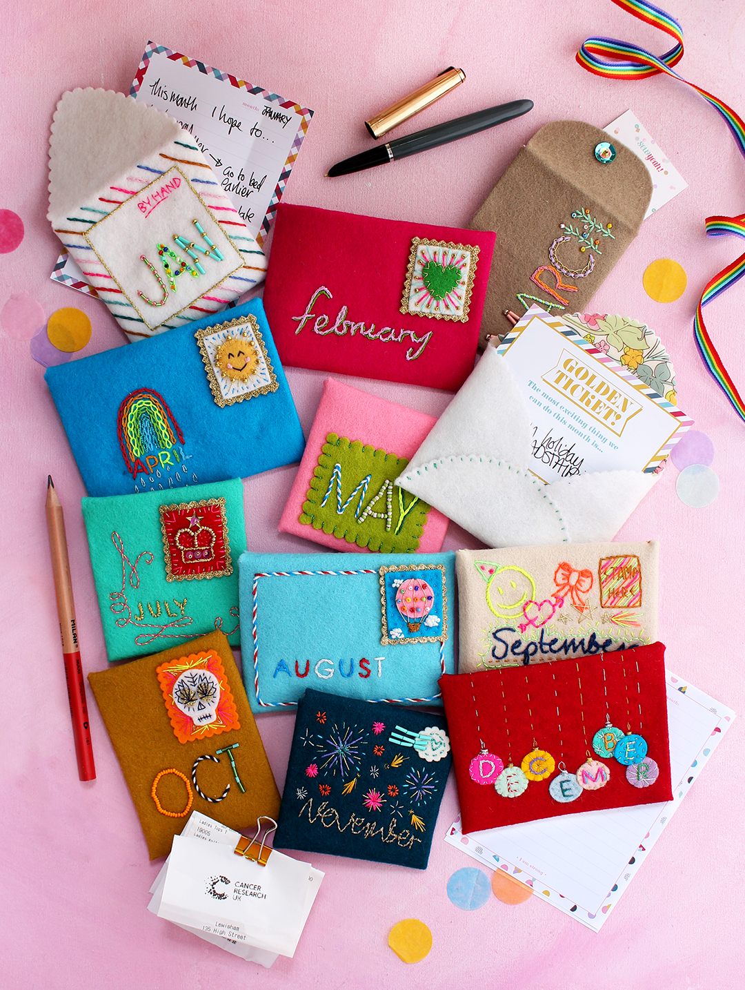 A Year of Embroidered Envelopes embroidery pattern PDF