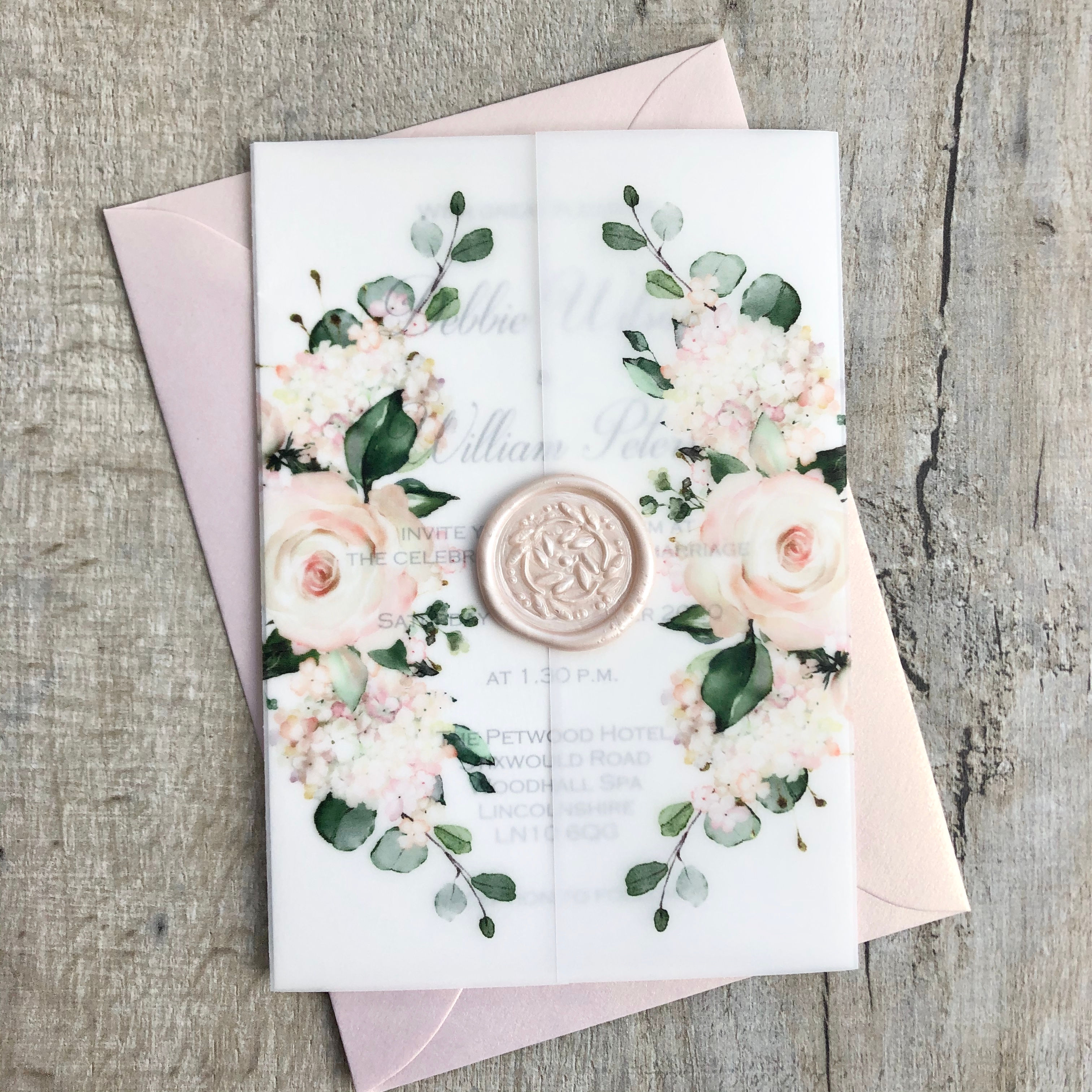 Pink vellum invitation