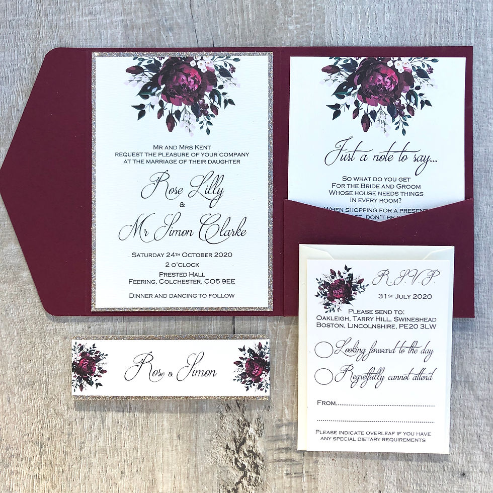 burgundy floral wedding invite