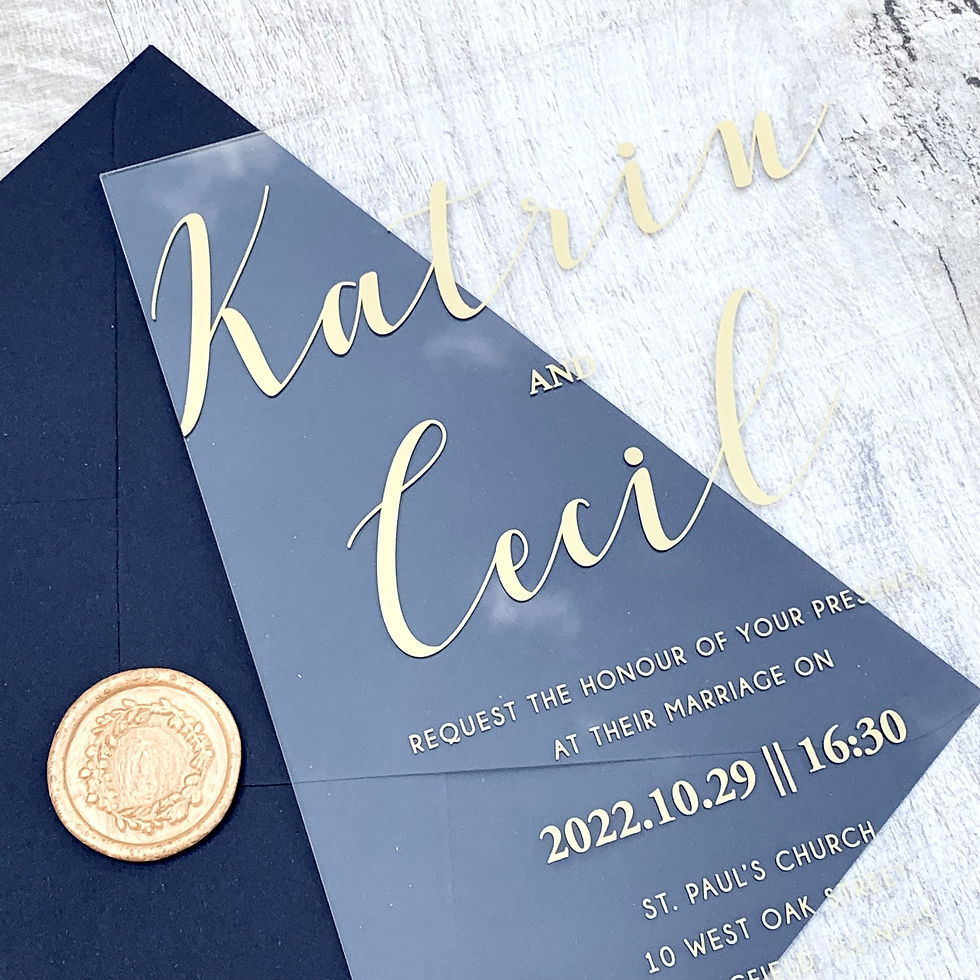 Thumbnail: acrylic wedding invitation with gold text