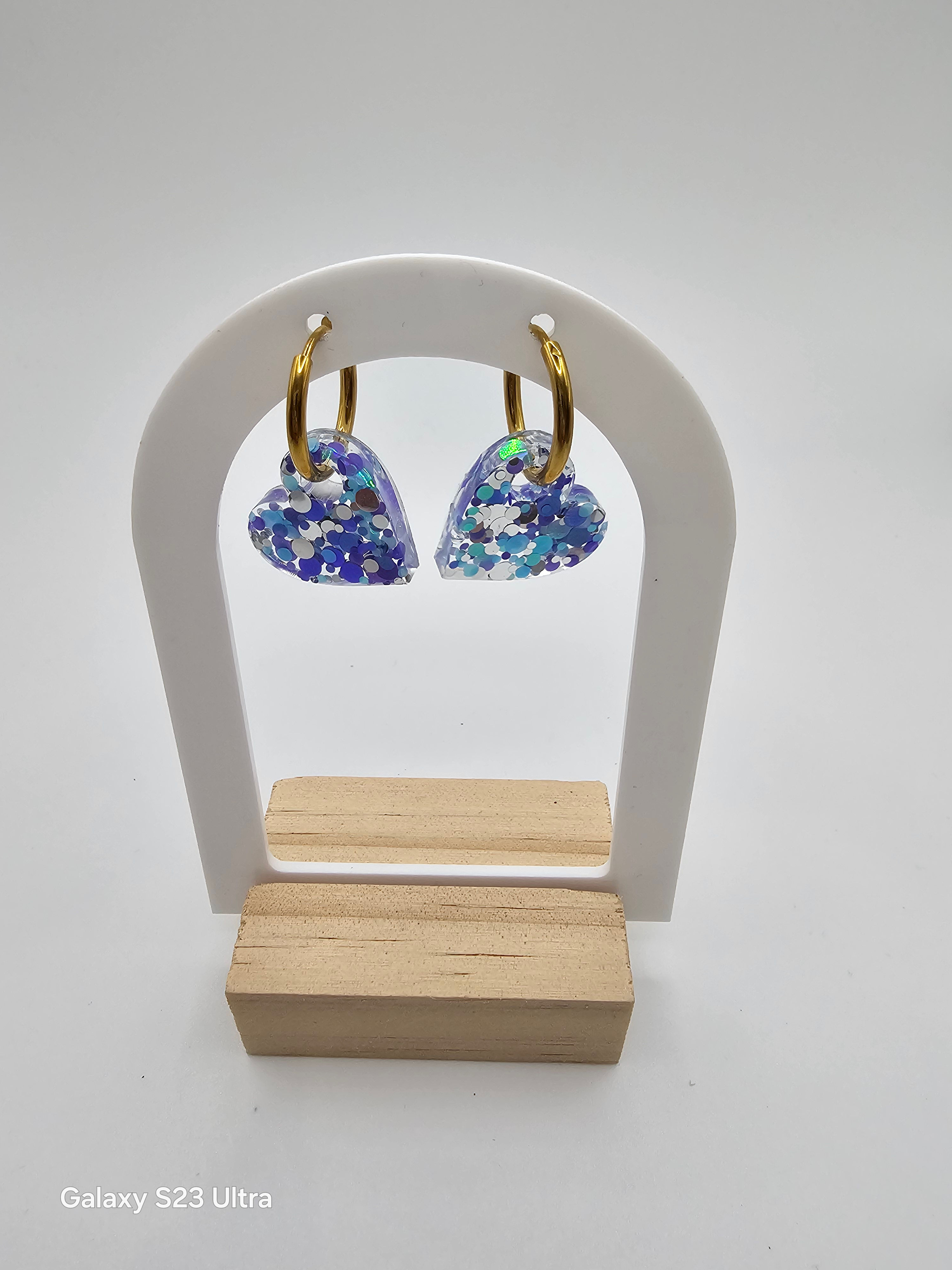 Cœur asymétrique - paillette violette, argent turquoise