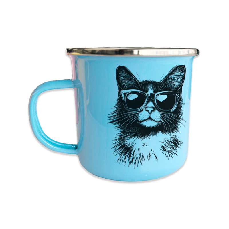 Mug Peltre Azul Claro Borde Plateado