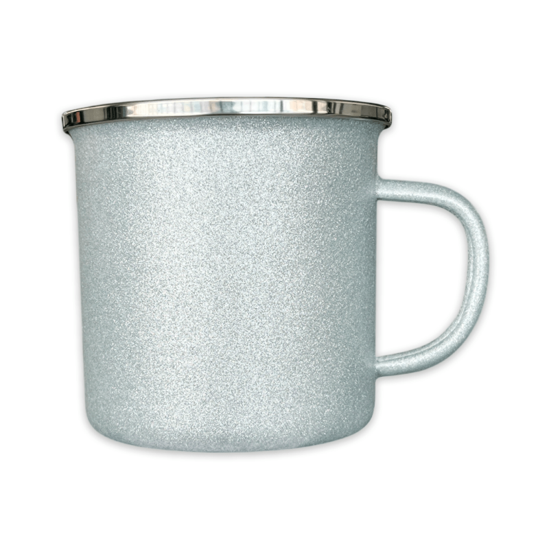 Mug Peltre Plateado Glitter Borde Plateado