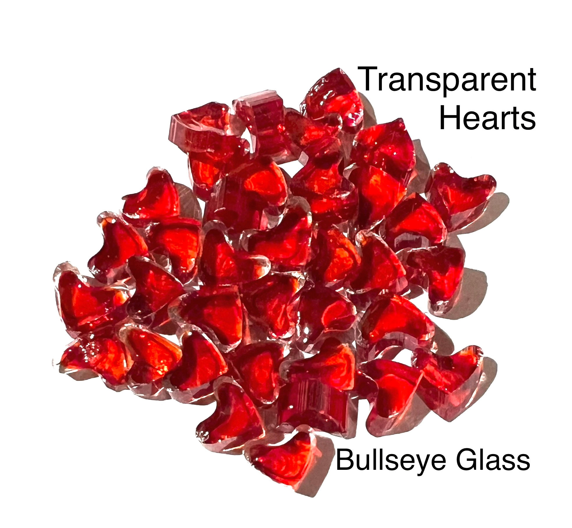 Red Heart Glass Murrini, Transparent Bullseye Glass