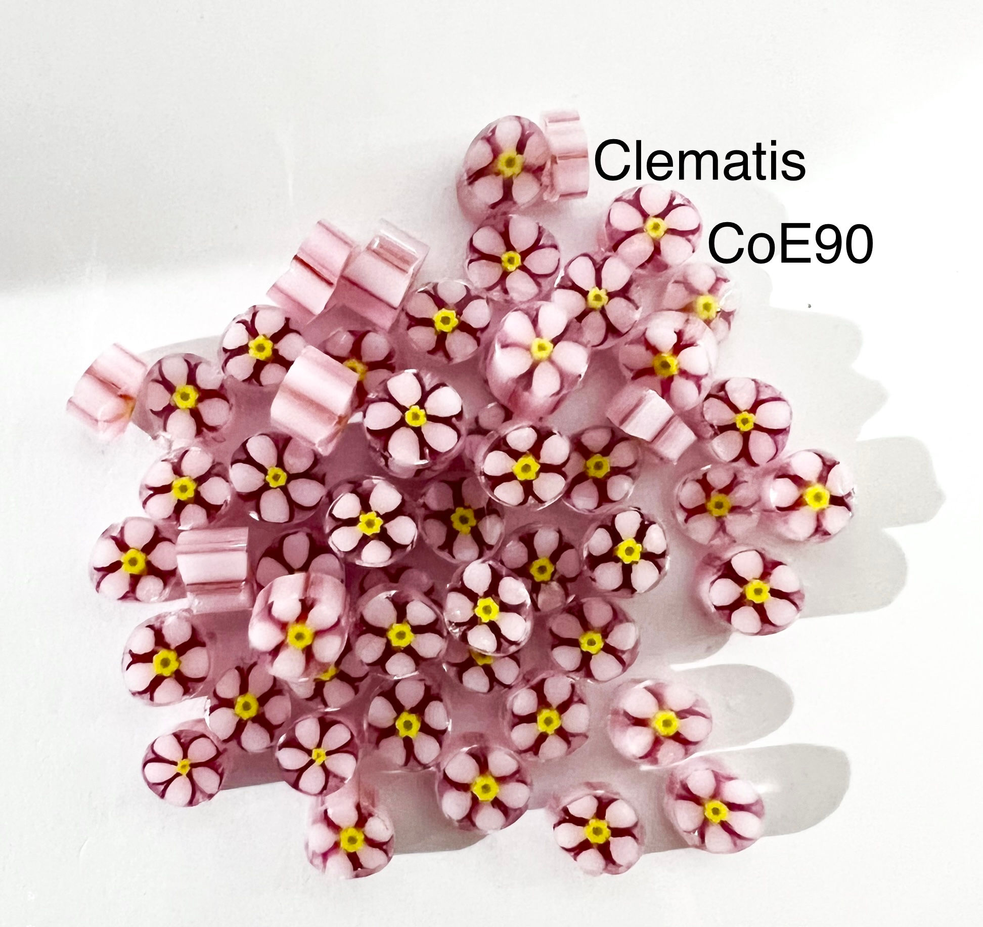 CoE90 Beautiful Hint of Pink Clematis Flower Glass Murrini