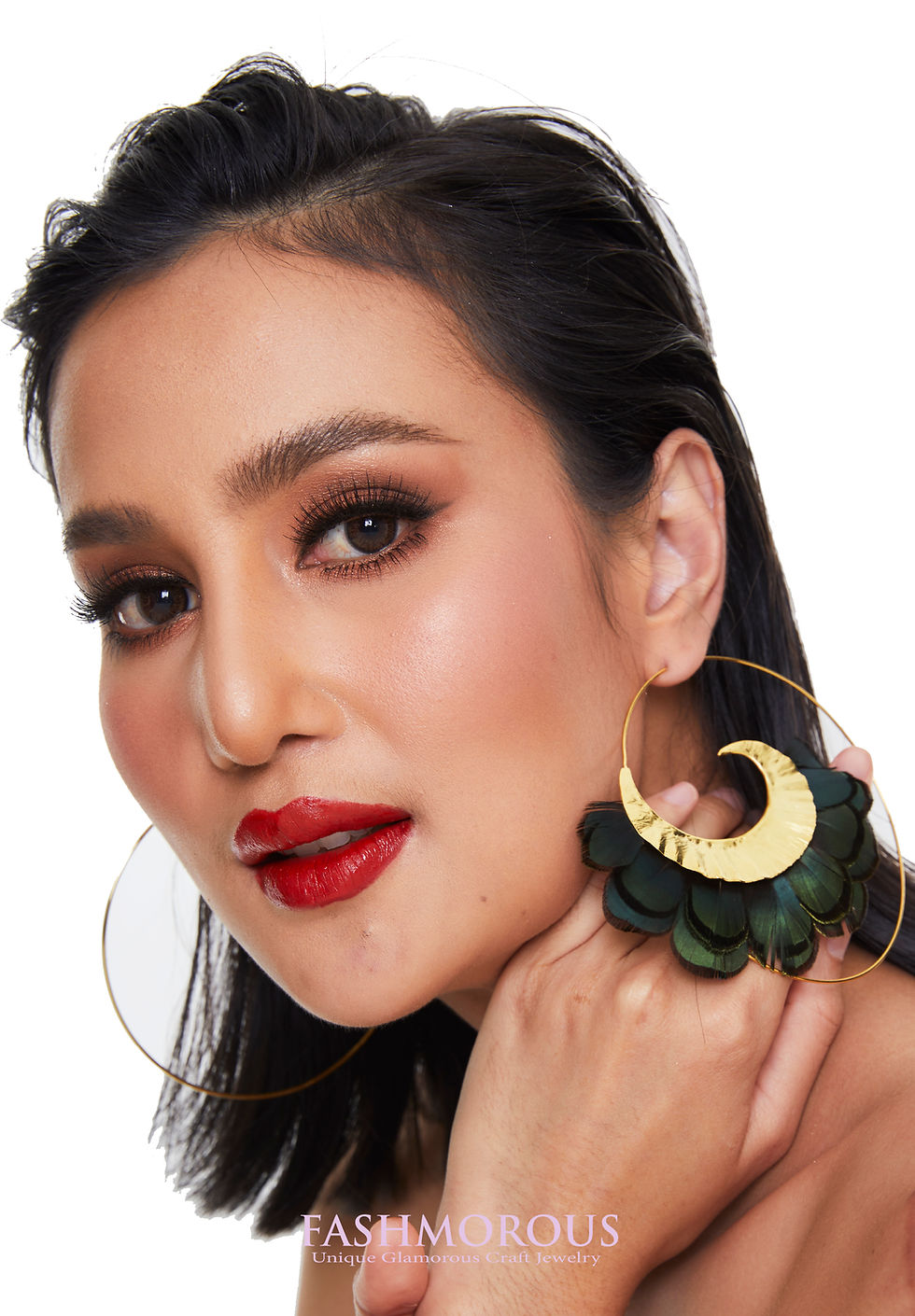 Thumbnail: Feather Earrings for Women Irregular Oversized Hoops Mismatched Earrings