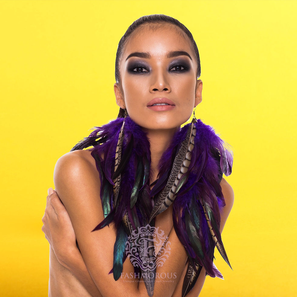 Thumbnail: Fashmorous Feather Earrings Purple Natural Feather Jewelry Fancy Feather Earring