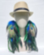 Thumbnail: Dramatic 12 inch peacock feather statement earrings in green and turquoise blue, bold festival and event jewelry.