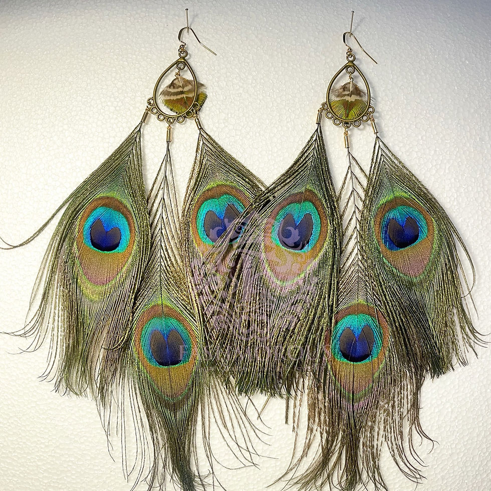 Thumbnail: Green Peacock Feathers Earrings Gorgeous Statement Earrings