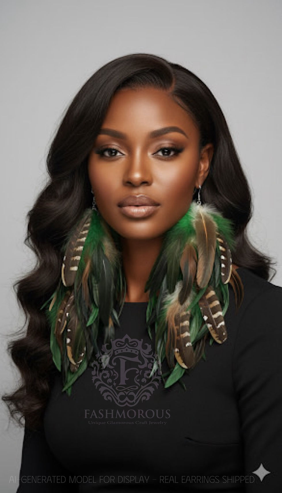 Thumbnail: Long Green Feather Earrings Boho Statement Dangle, Extra-Long Shoulder Duster