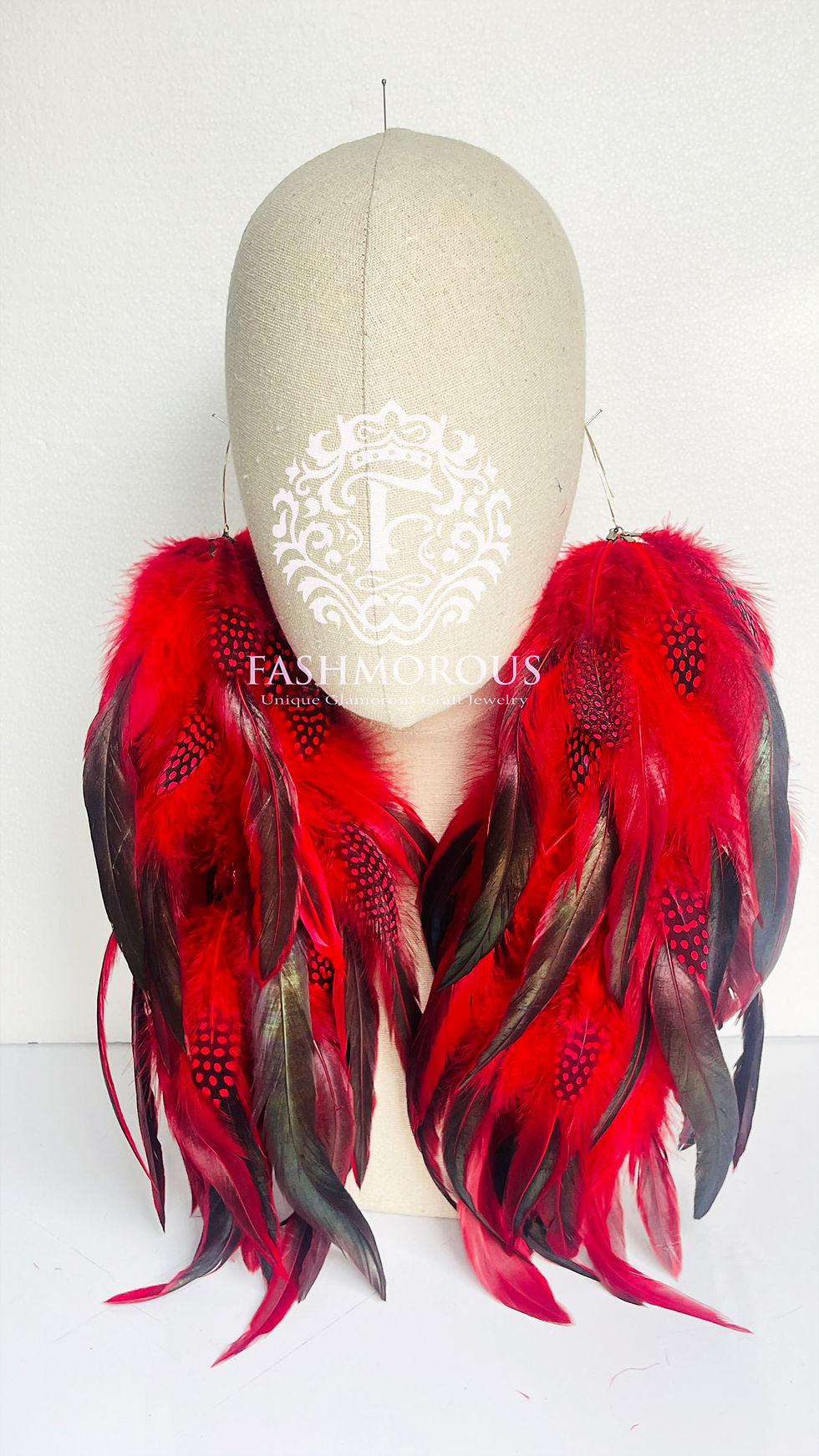 Thumbnail: Feather Earrings for Women Red Polka Dot Valentine Earrings for Women Feather Ea